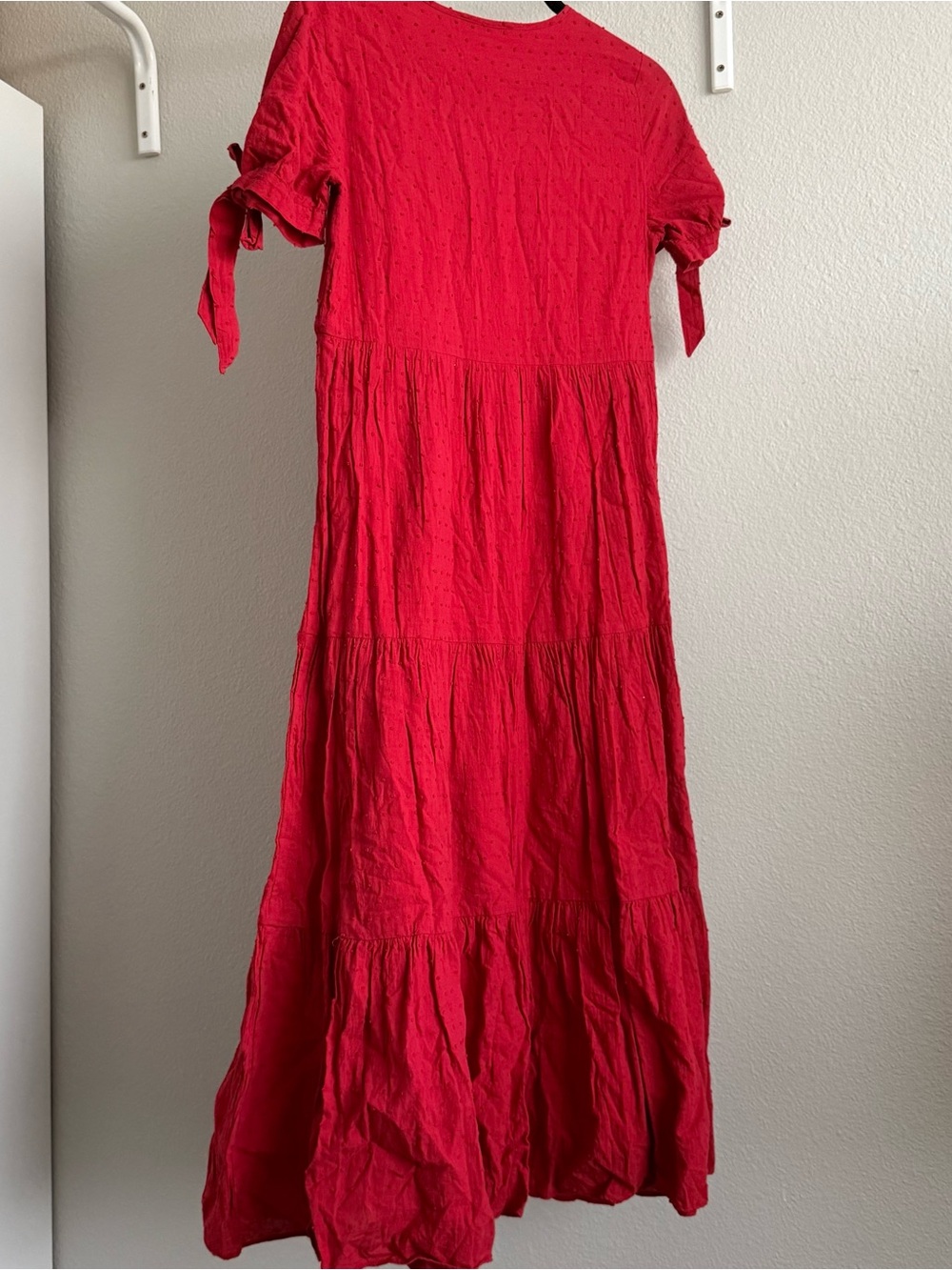 Madewell Red Swiss Dot Tiered 100% Cotton Modest Maxi Dress - Size XS OVERSIZED